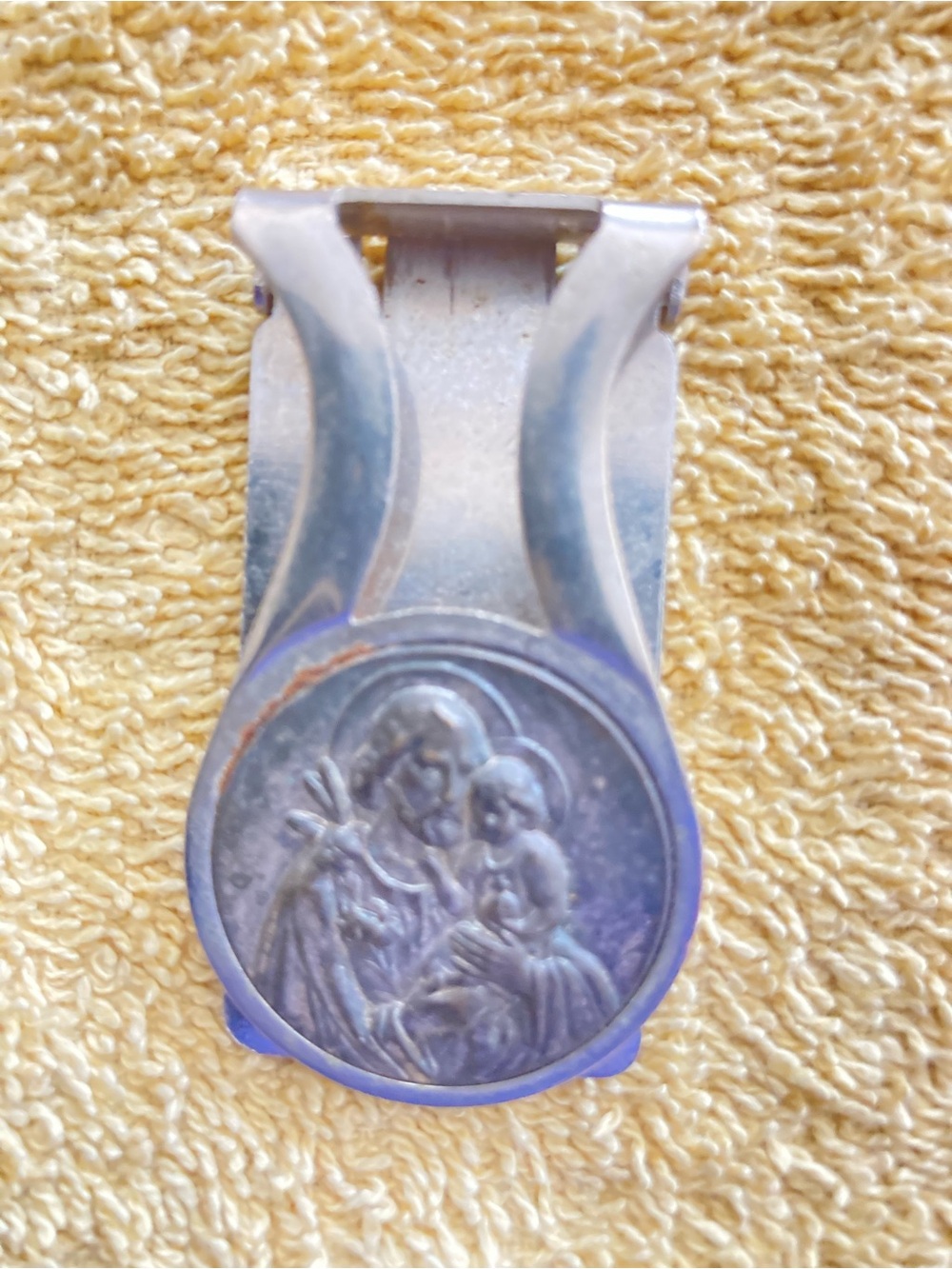 Religious Medal Money Clip - Silver Tone